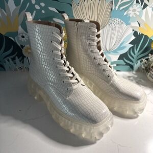 Katy Perry Women's Combat Boots White, Y2K, grunge, fairy, womens‎ Size 11 Or 41